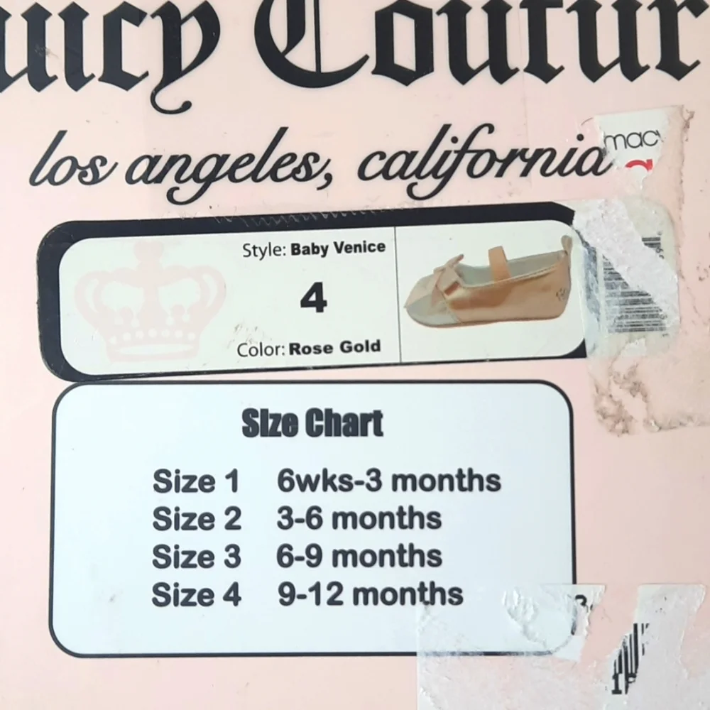 Juicy Couture Baby Venice Baby Shoes Size 4 Rose Gold Silver Metallic with Box